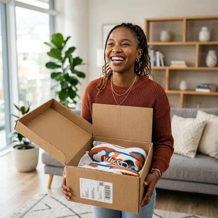 Buyer unboxing a delivered order